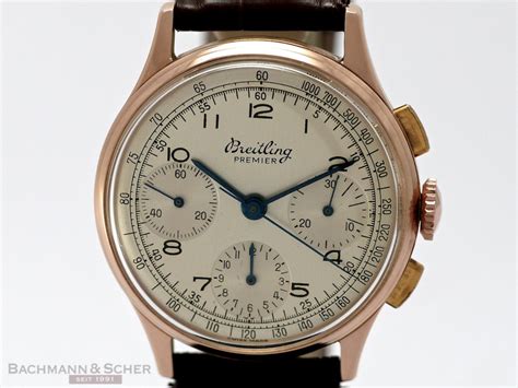 vintage 18k rose gold breitling chronograph black dial|59385: Breitling Premier Rose Gold Chronograph, c.1950.